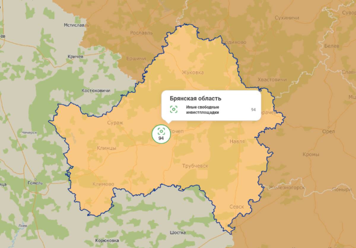 Нанесены площадки для бизнеса на Инвесткарту в Брянском регионе