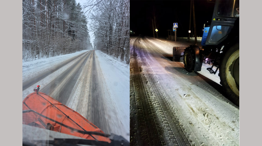 На Брянщине дороги чистят от снега и обрабатывают песко-соляной смесью круглосуточно